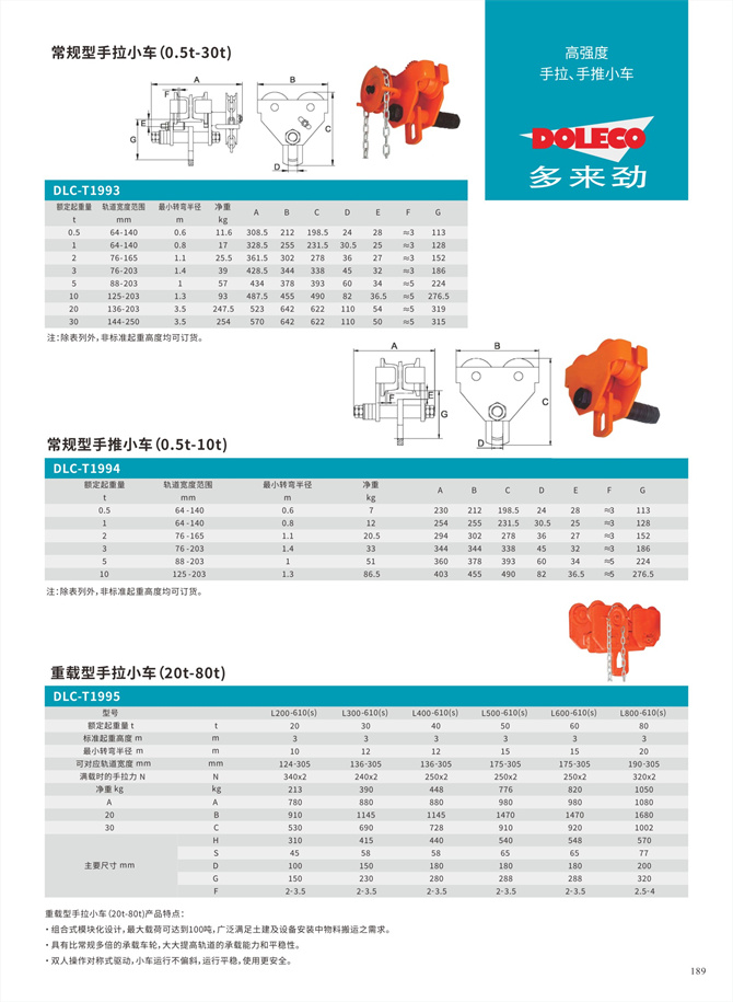 手動引き台車、手動押し台車