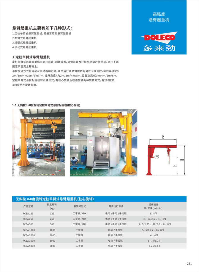 固定柱シングルアーム、ダブルアームカンチレバークレーン