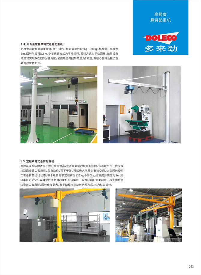 固定柱シングルアーム、ダブルアームカンチレバークレーン