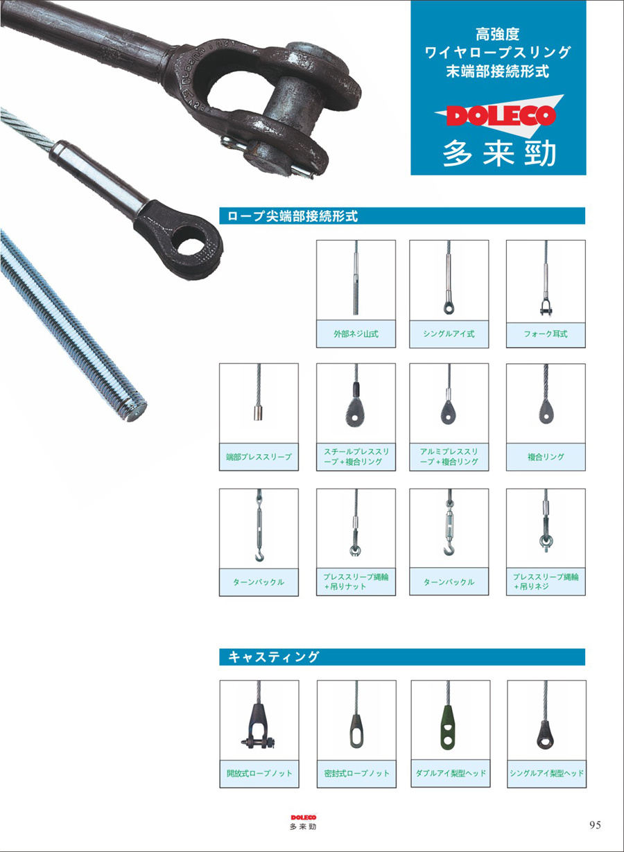 ワイヤーロープスリング・リギングのトップ/テール接続タイプ