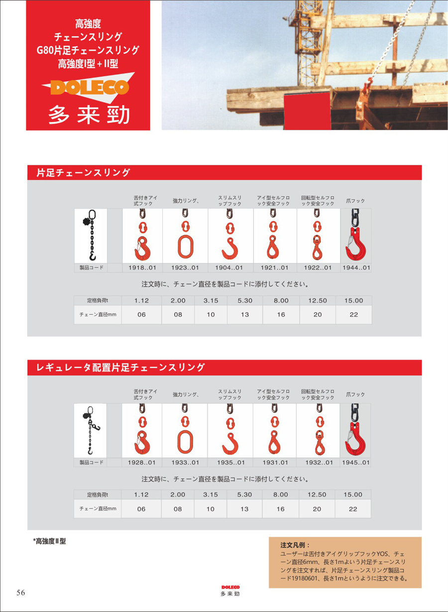 80級チェーン片足スリング・リギング
