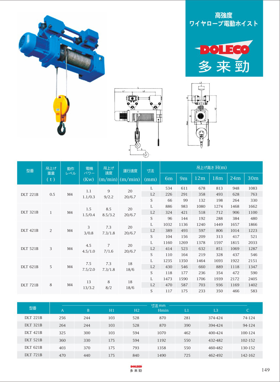 ワイヤーロープ電動ホイスト